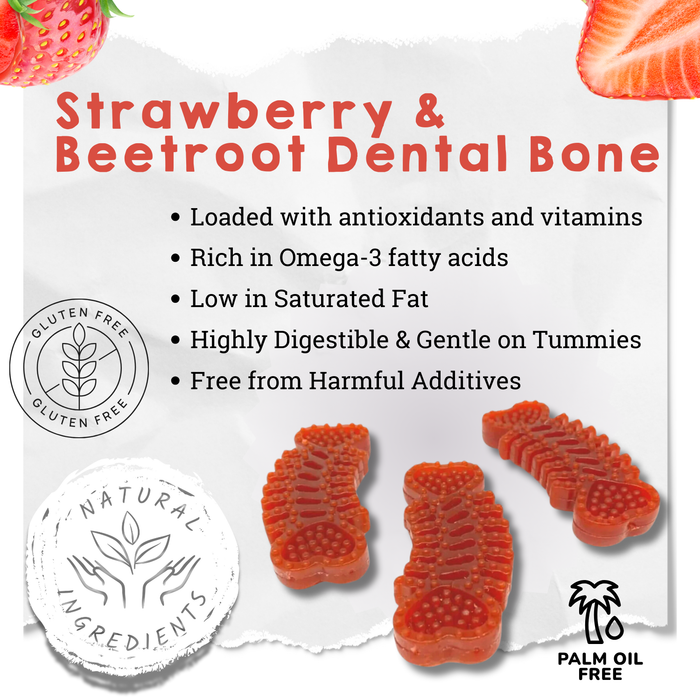 Strawberry & Beetroot Dental Bone Chew For Dogs - Natural Dog Chew