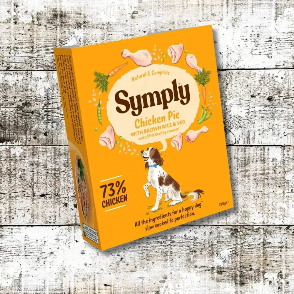 Symply Chicken Pie Adult Wet Dog Food box with beagle illustration