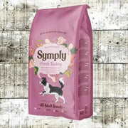 Symply Fresh Turkey for All Dog Breeds bag featuring fresh turkey and white and green accents