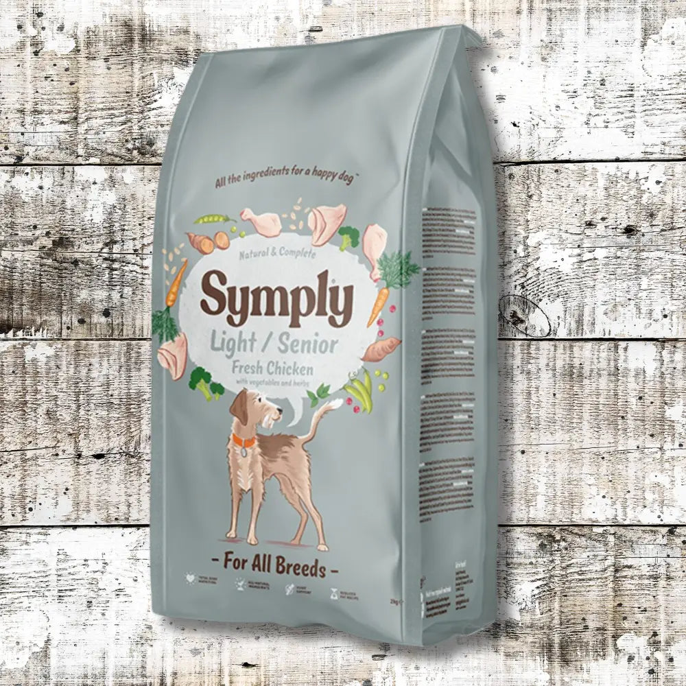 Symply Light Senior dog food bag with fresh chicken flavor for aged friends