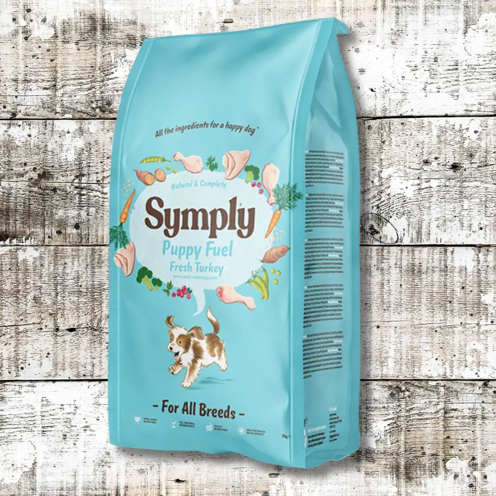 Symply Puppy Fuel for All Dog Breeds bag with fresh turkey and sulphate monohydrate