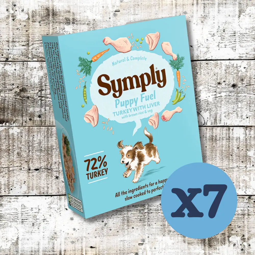 Image of Symply Puppy Fuel Wet Dog Food box with 72% turkey and brown rice recipe
