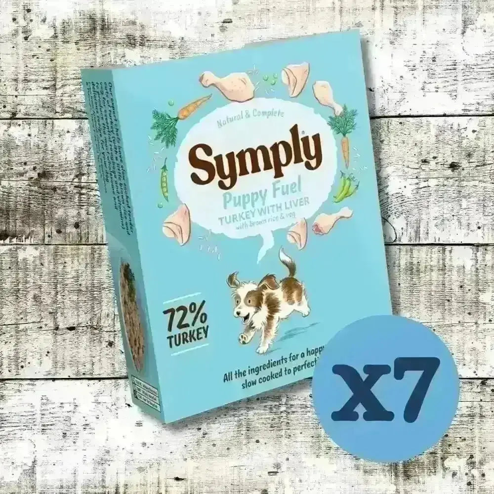 Image of Symply Puppy Fuel Wet Dog Food box with 72% turkey and brown rice recipe