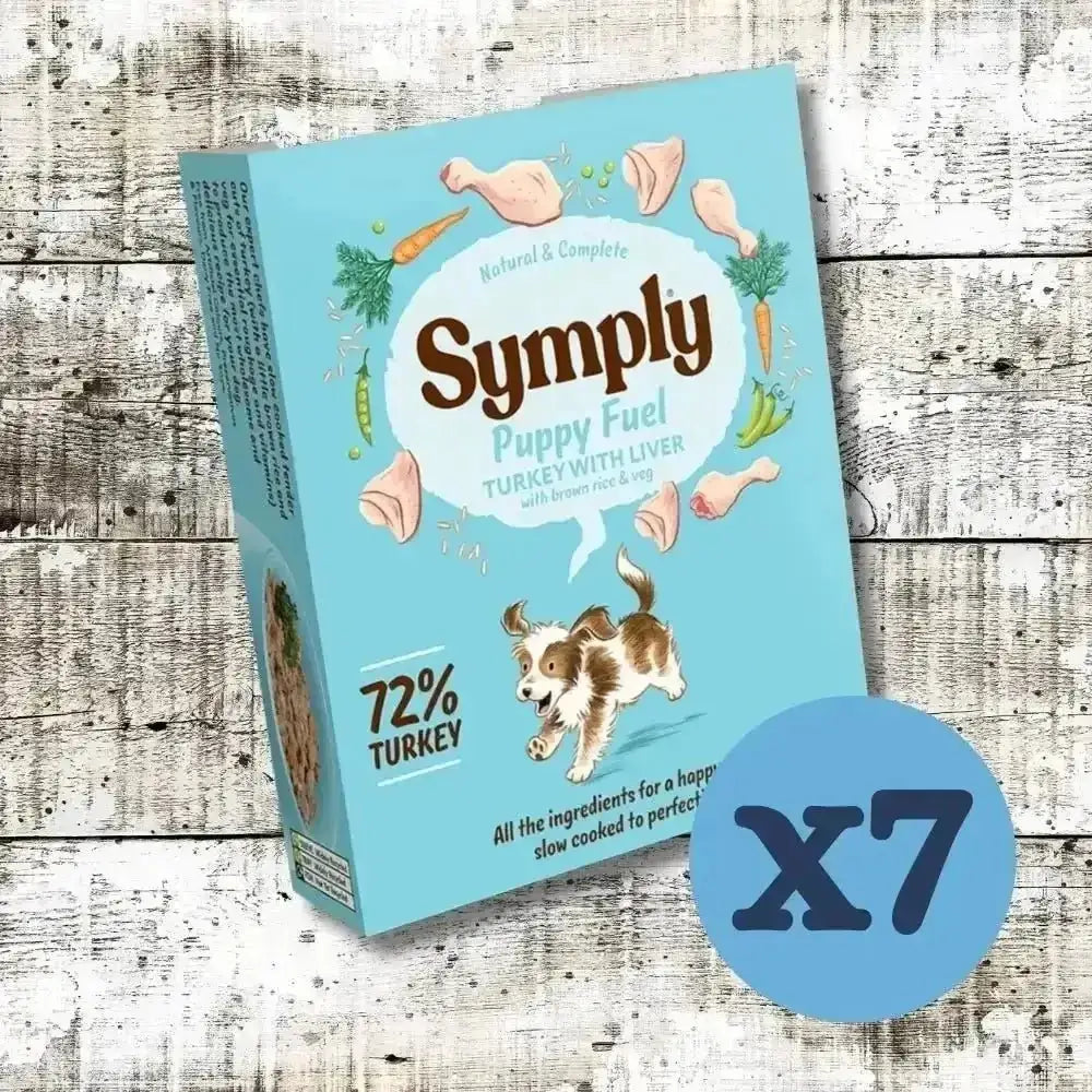 Image of Symply Puppy Fuel Wet Dog Food box with 72% turkey and brown rice recipe