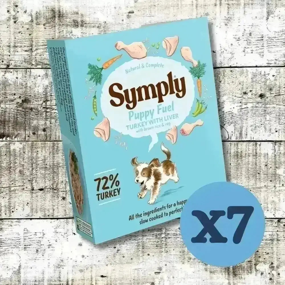 Image of Symply Puppy Fuel Wet Dog Food box with 72% turkey and brown rice recipe