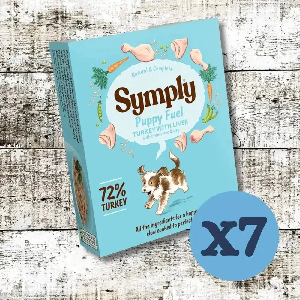 Image of Symply Puppy Fuel Wet Dog Food box with 72% turkey and brown rice recipe