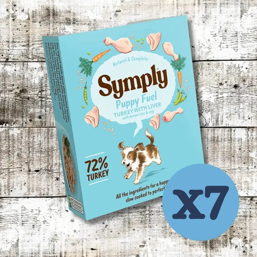 Image of Symply Puppy Fuel Wet Dog Food box with 72% turkey and brown rice recipe