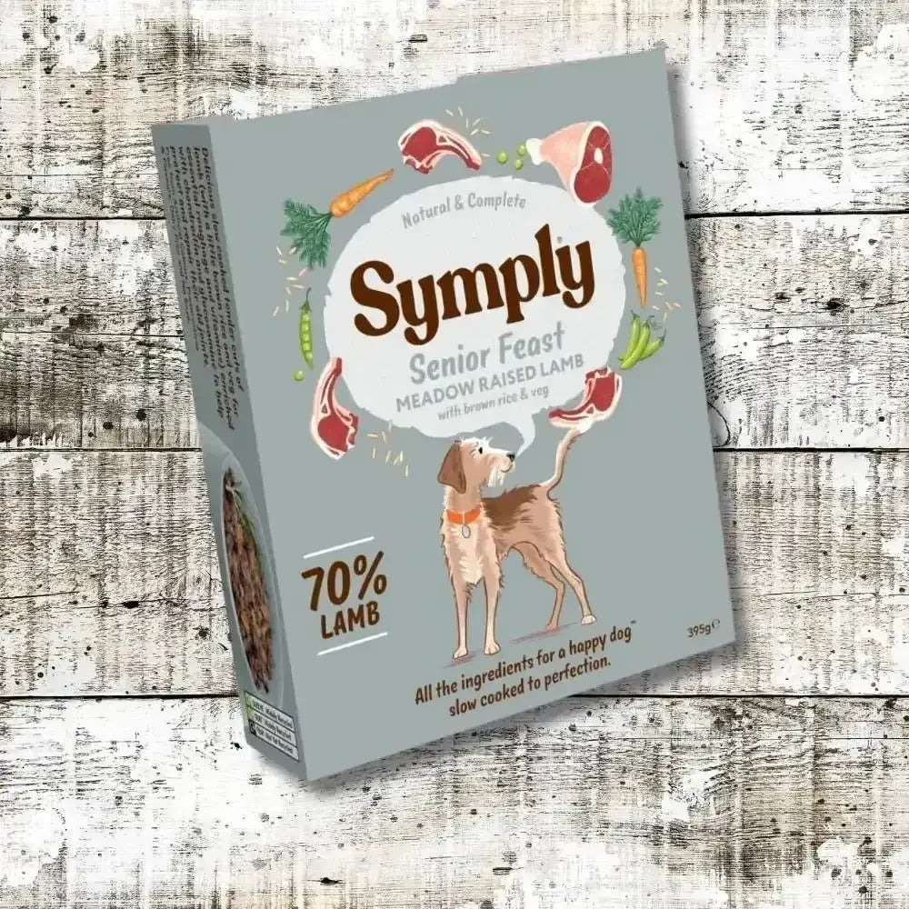 Symply Senior Feast wet dog food box with meadow-raised lamb, brown rice, carrots