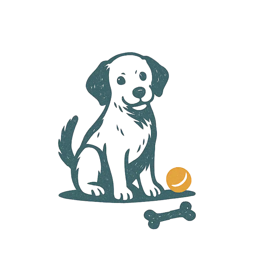 Teal dog-shaped metal ornament with tennis ball and bone accents.