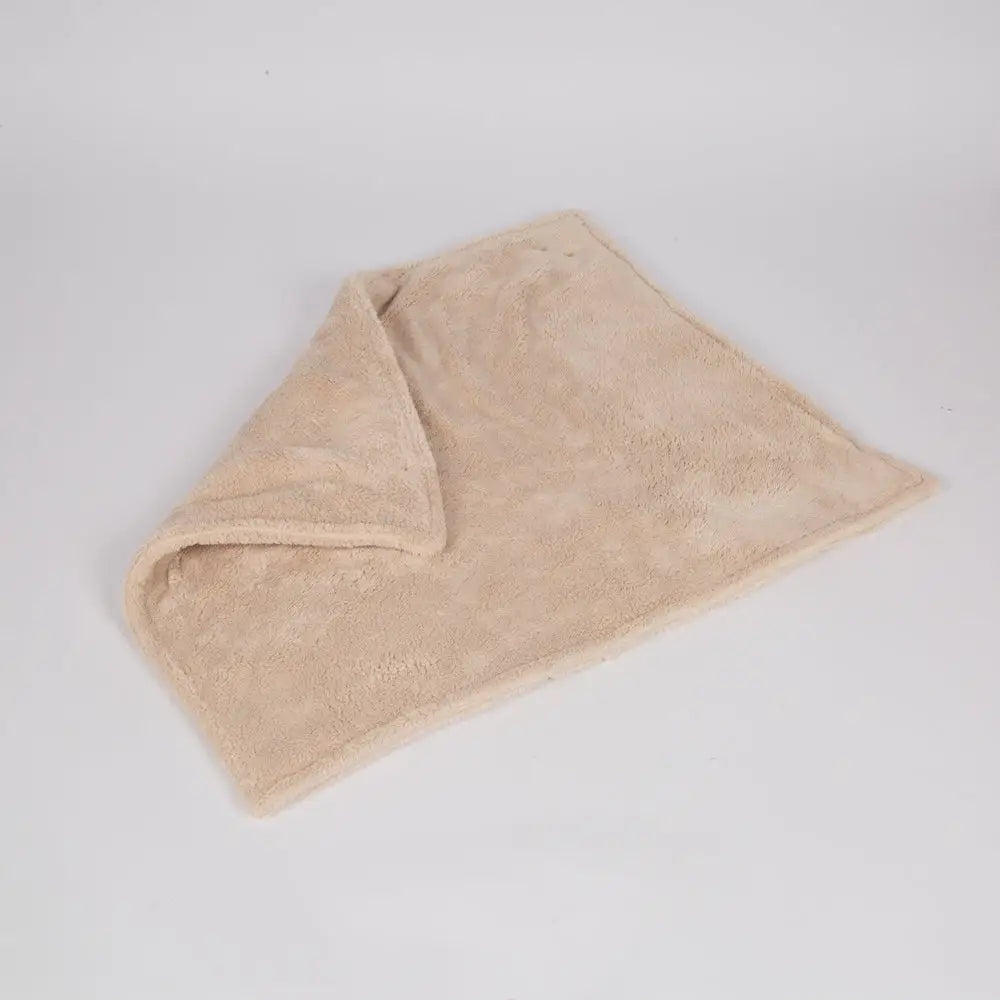 Beige microfiber dog blanket with folded corner design from Soho Poms