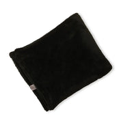 Black plush dog blanket by Soho Poms with soft fuzzy texture and small logo detail