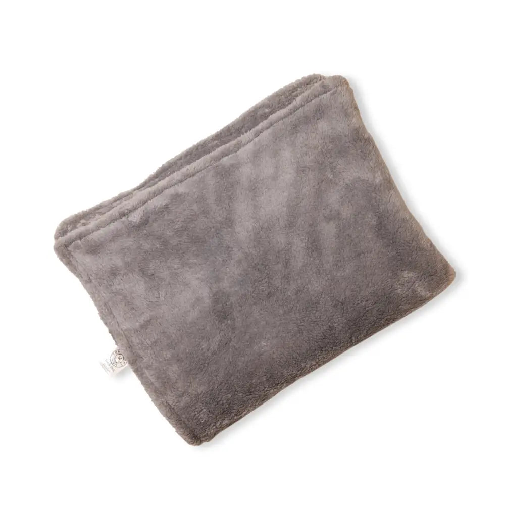 Gray plush pouch with textured surface and small tag for Soho Poms Teddy Bear Grey Dog Blanket