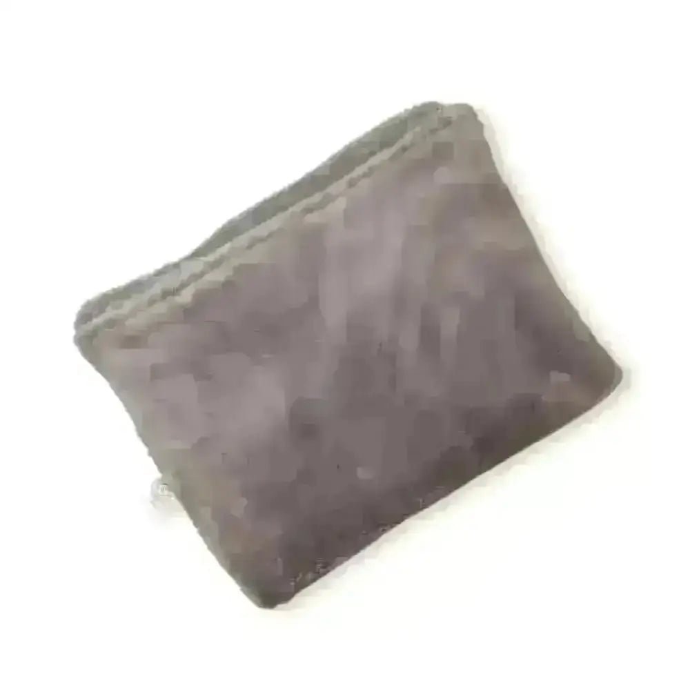 Gray plush pouch with textured surface and small tag for Soho Poms Teddy Bear Grey Dog Blanket