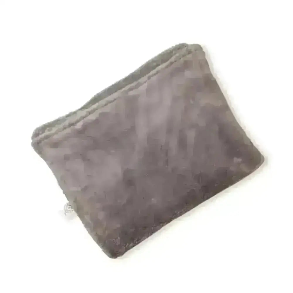 Gray plush pouch with textured surface and small tag for Soho Poms Teddy Bear Grey Dog Blanket