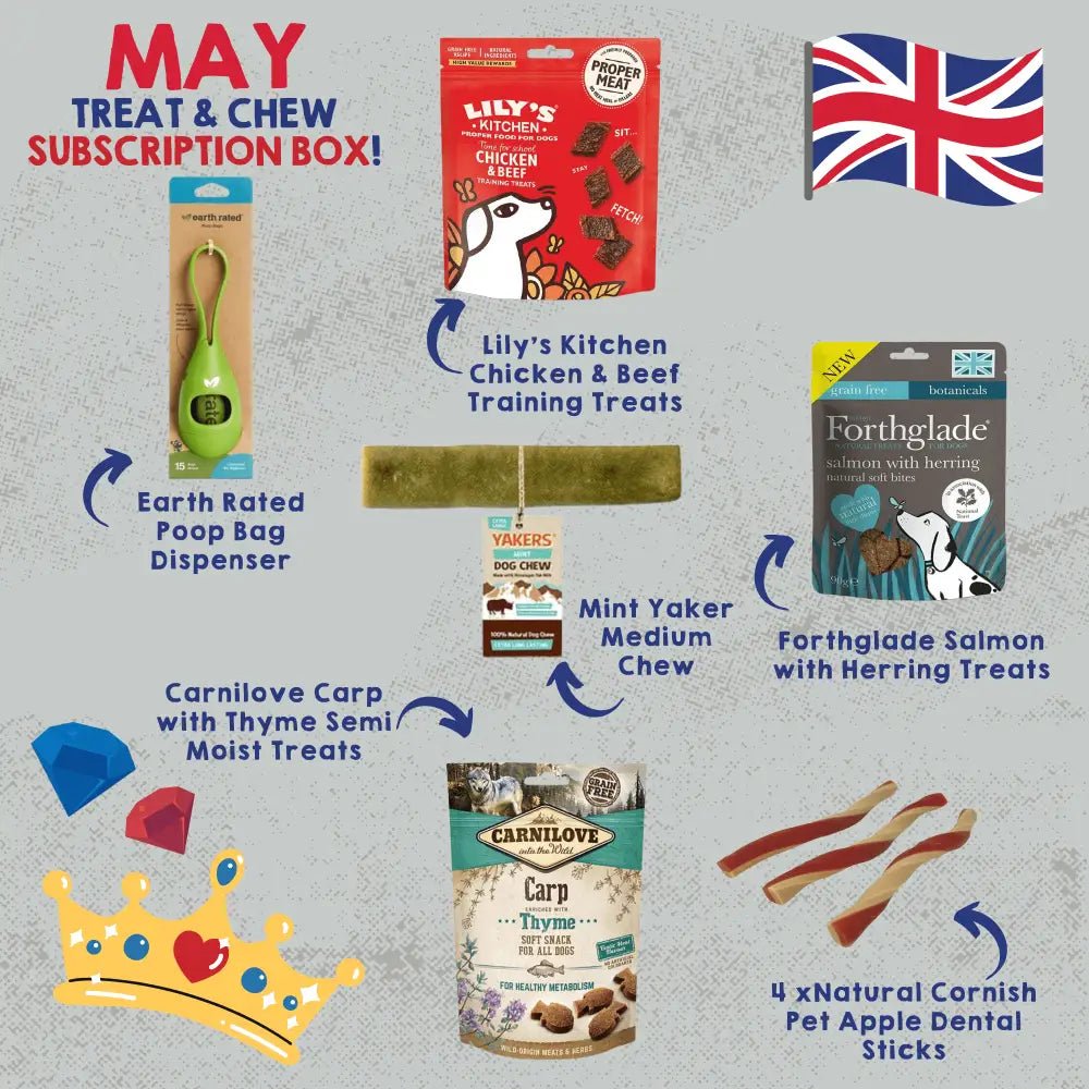 Cornish apple dental sticks for dogs in a monthly treat box with creepy cuties rope