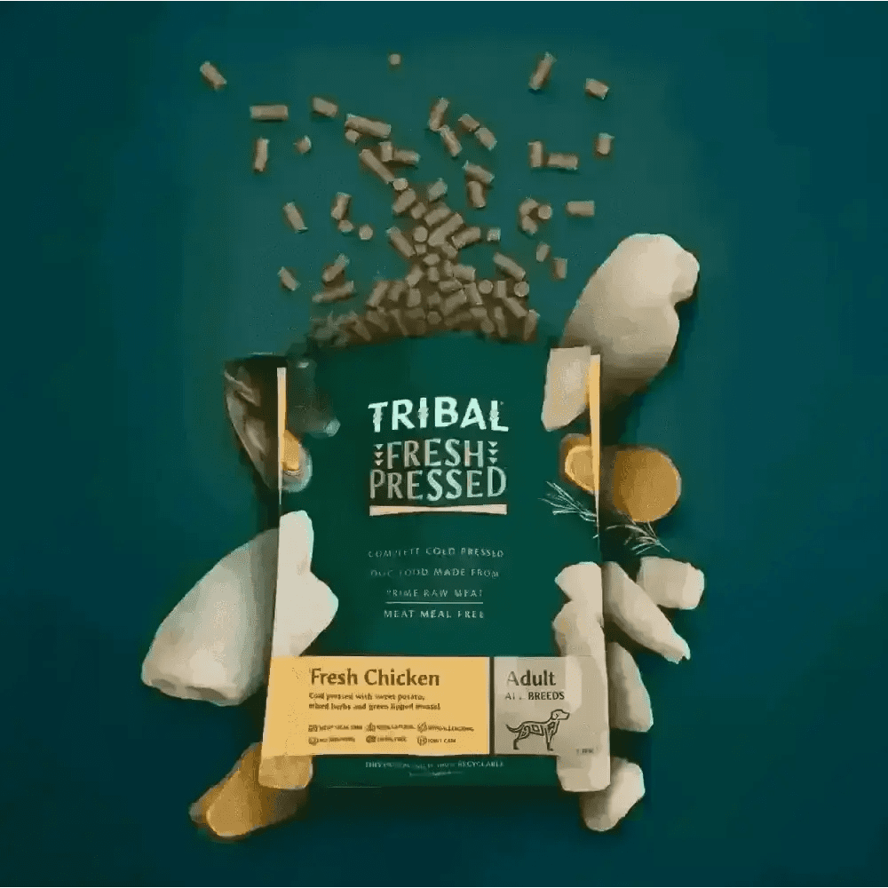 Tribal’s Fresh Pressed Adult Chicken dog food bag with fresh chicken flavor