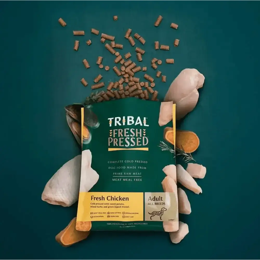 Tribal’s Fresh Pressed Adult Chicken dog food bag with fresh chicken flavor