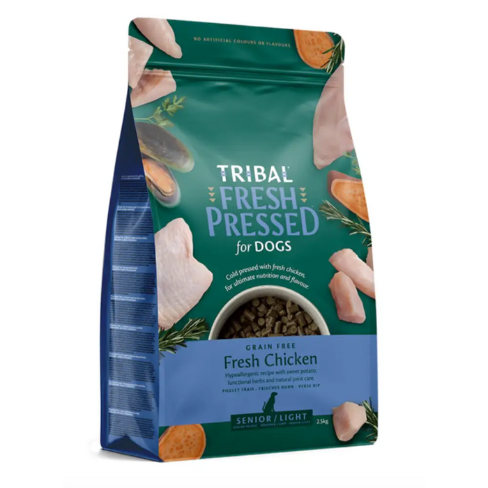 Tribal Cold Pressed for Dogs Light/Senior sits on a white background