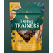 Tribal Trainers dog treat package with chicken, quinoa, and blueberry ingredients on a green background.