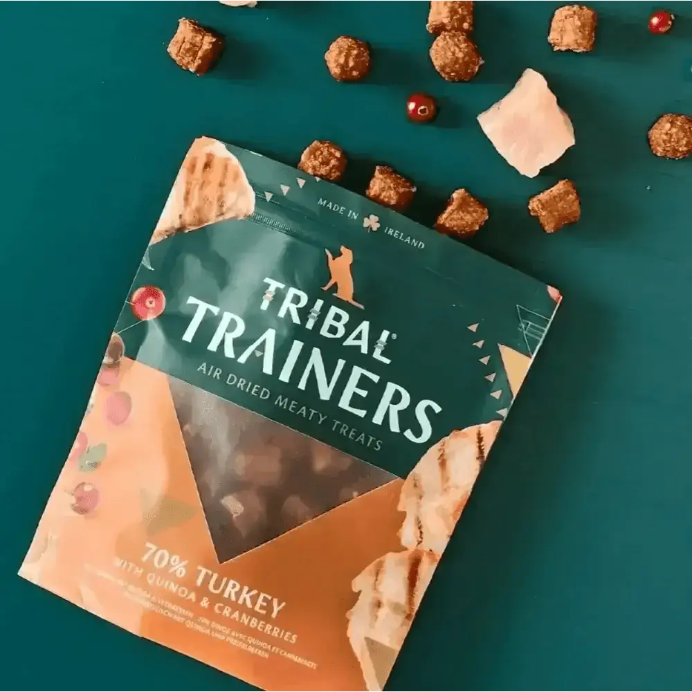 Tribal Trainers air dried turkey meaty treats with quinoa and cranberries, perfect bite-sized treat