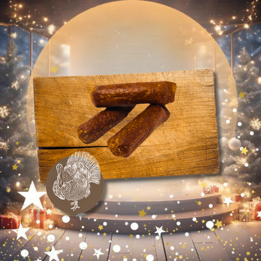 Turkey & Cranberry Sausages Natural Dog Treats Available At The Pets Larder Natural Pet Shop.