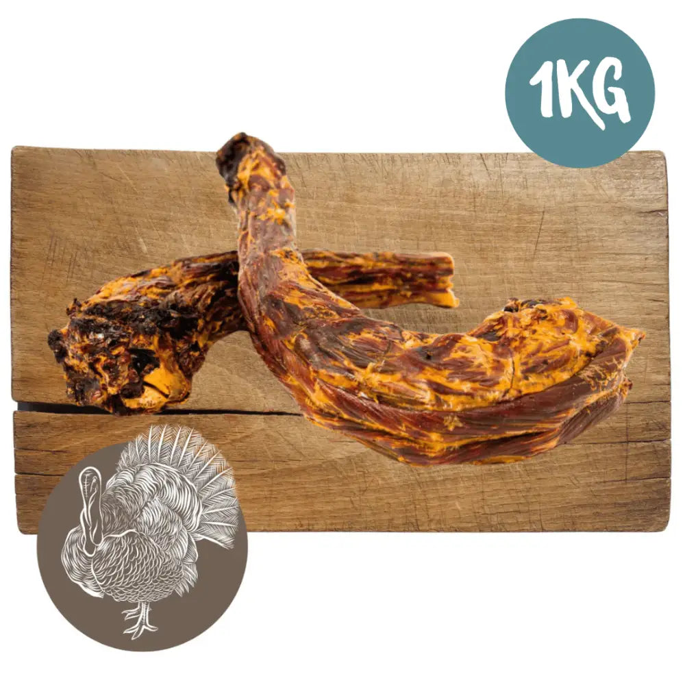 1kg bag of Pets Larder turkey necks, irresistibly natural chew for dogs