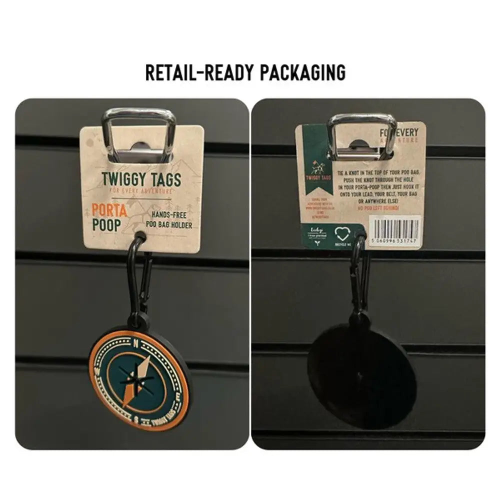 Twiggy Tags Porta-Poop brown black dog bag holder with compass logo