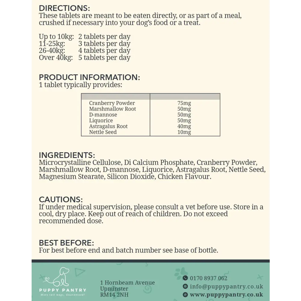 Cranberry powder bladder support tablets for kidney health