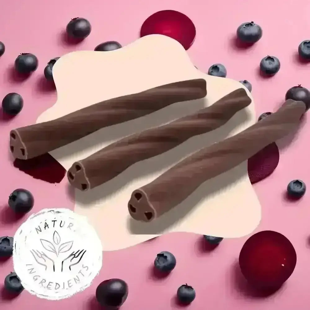 Chocolate twist stick candy with natural ingredients from Vegetable Chew Variety Box for Dogs