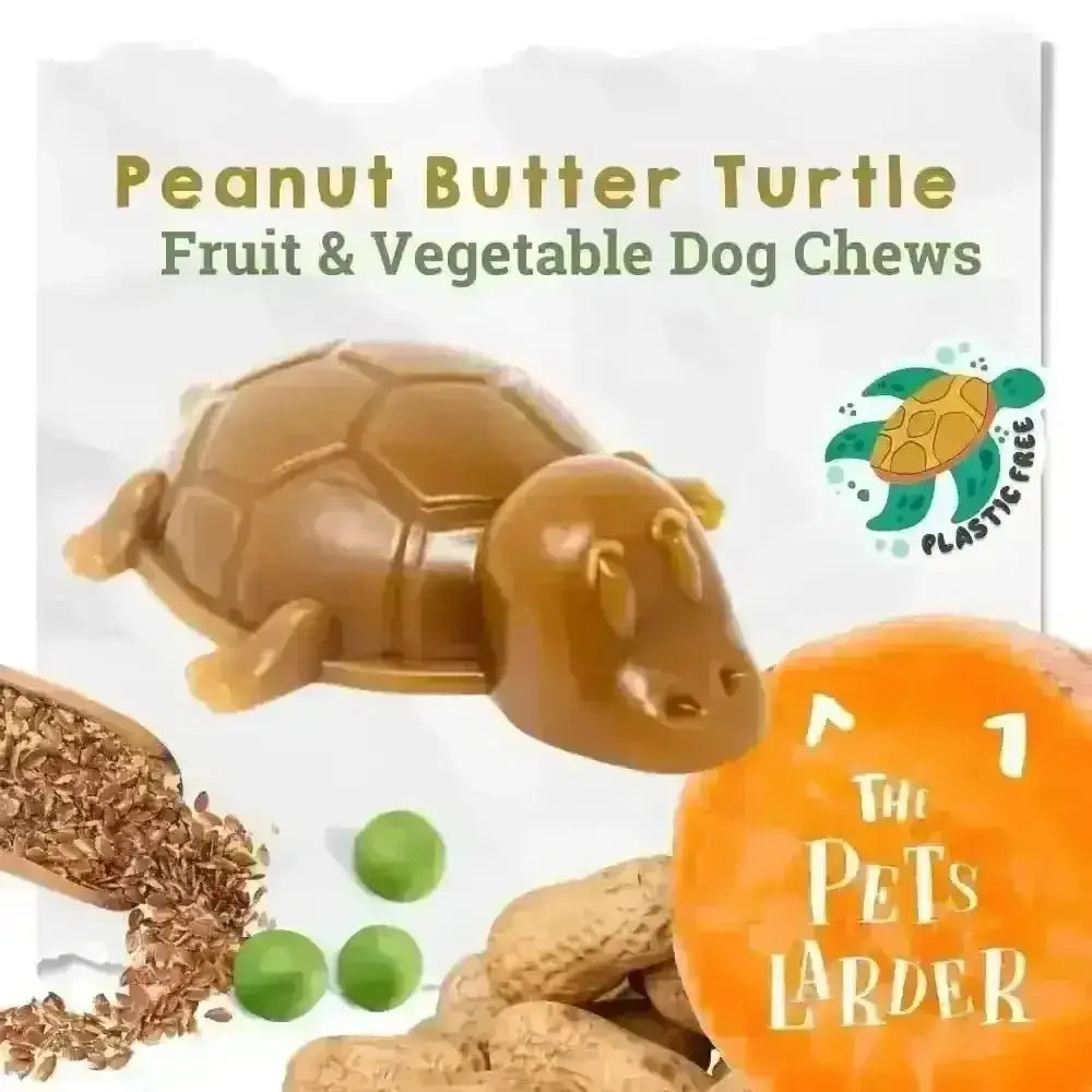 Brown peanut butter turtle chew toy for dogs dental health