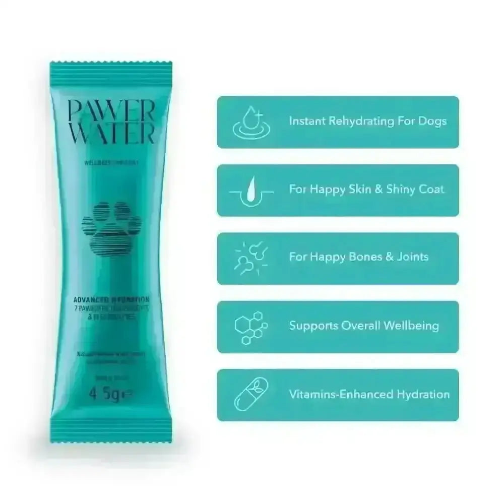 Teal paw water packet with vitamins for dogs from The Wellness Collection featuring hydrolysed bovine collagen