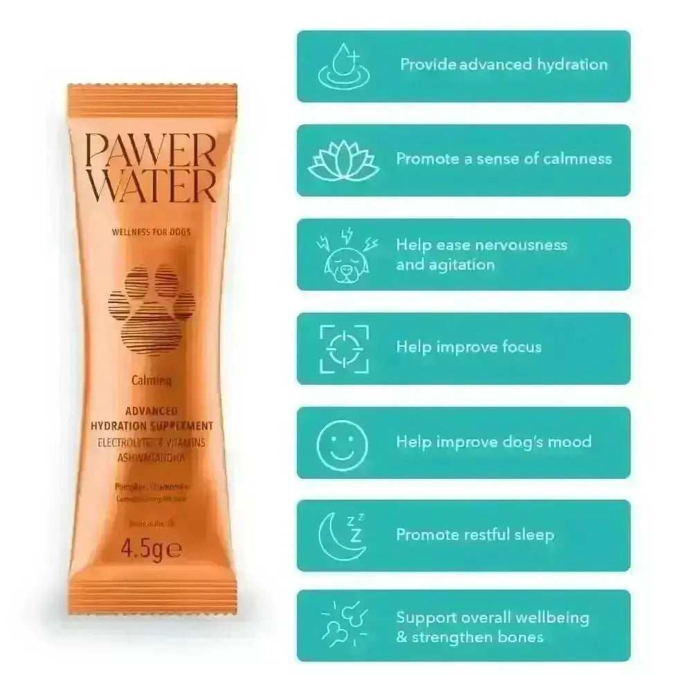 Orange paw print water supplement packet with hydrolysed bovine collagen in The Wellness Collection pouch