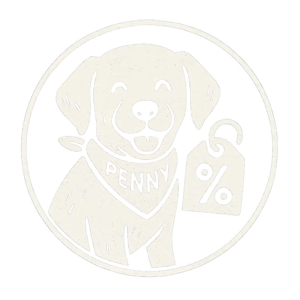 White dog charm with bandana and percentage sign.