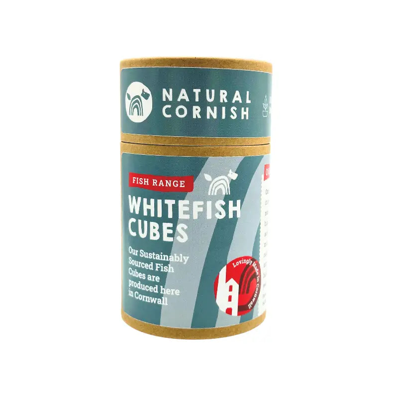 White fish cubes for dogs: natural Cornish whitefish treats with essential fatty acids
