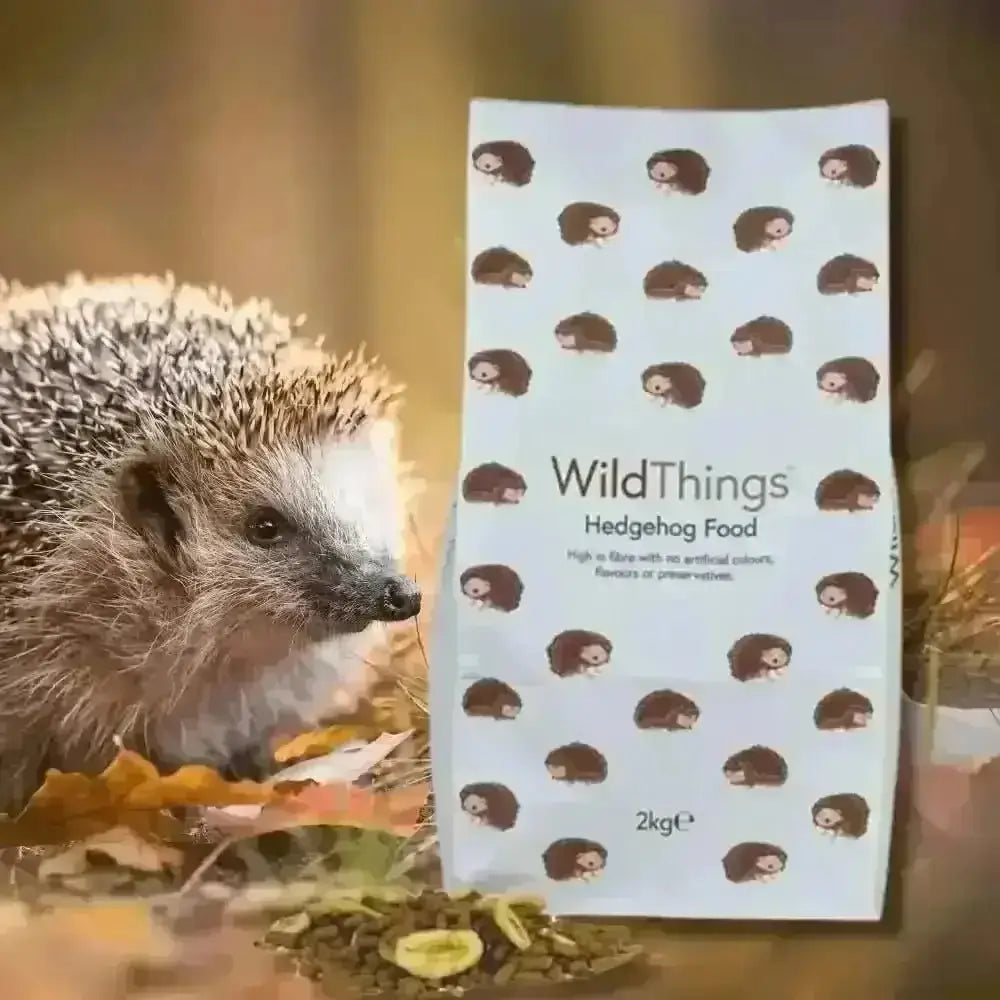 WildThings Hedgehog Food 2kg bag with white brown hedgehog pattern