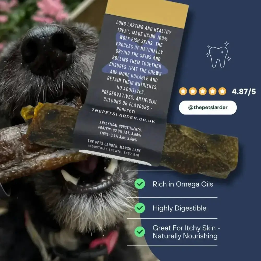 Wolf Fish Stick Chew for Dogs: Durable Brownish-Yellow Treat with Omega Oils