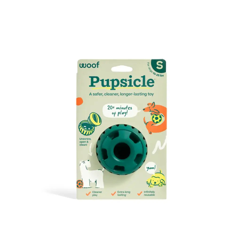 Green ice cream cone-shaped dog enrichment toy with textured surface and hole in center
