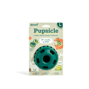 Dog enrichment toy Woof Pupsicle Forest Green with textured green rubber ball and black center