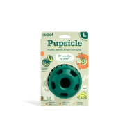 Dog enrichment toy Woof Pupsicle Forest Green with textured green rubber ball and black center