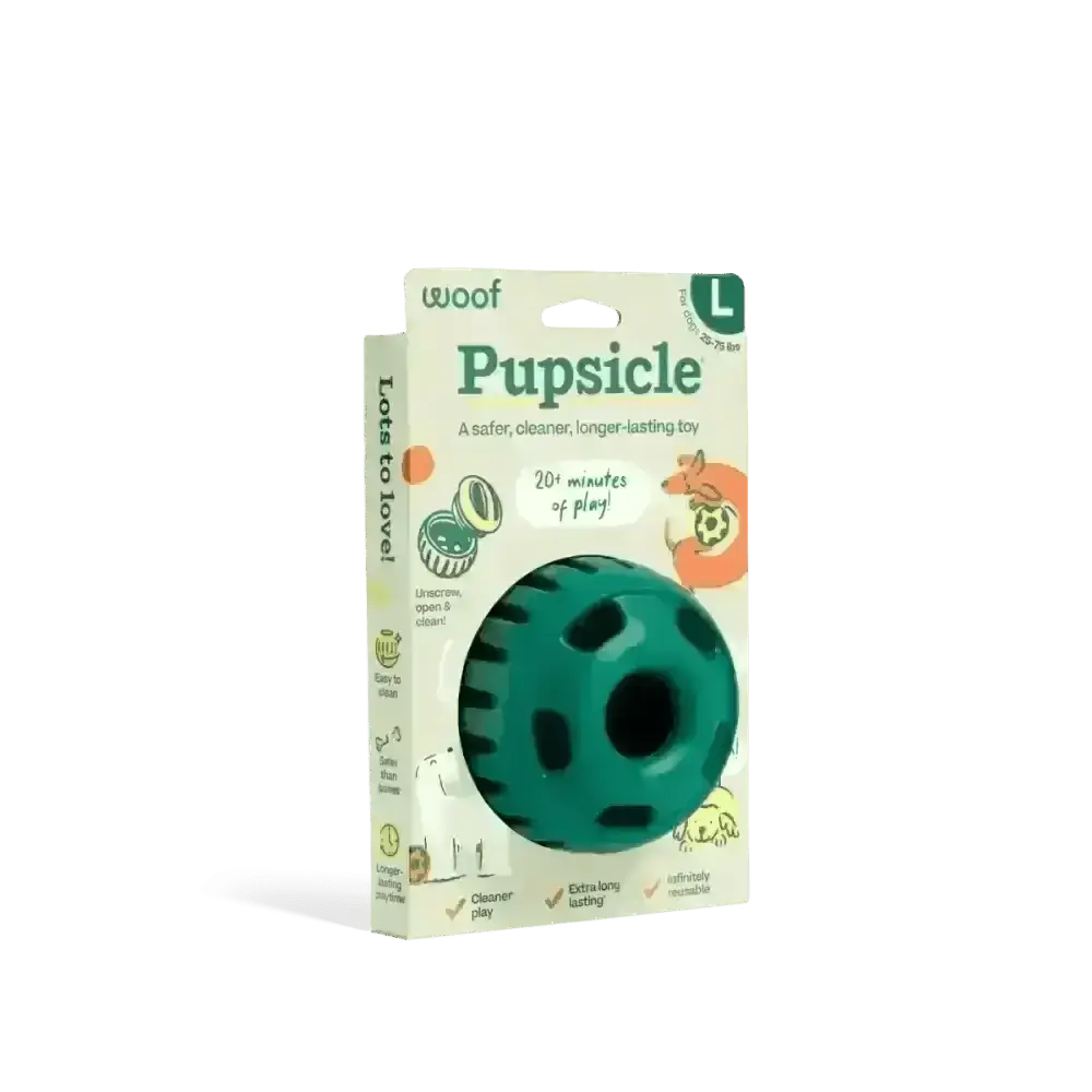 Dog enrichment toy Woof Pupsicle Forest Green with holes and textured surface for dogs