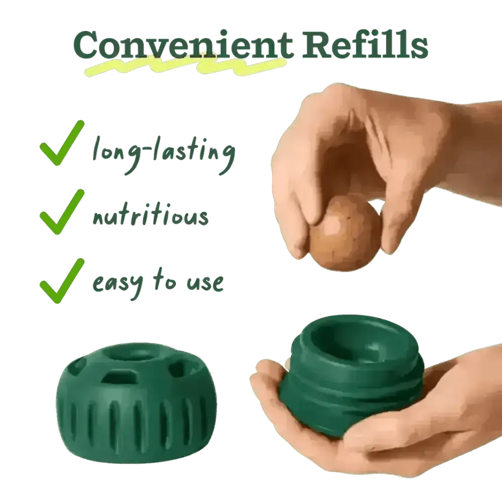 Green plastic seedling starter pot with air slits and handle for Woof Pupsicle Peanut treats