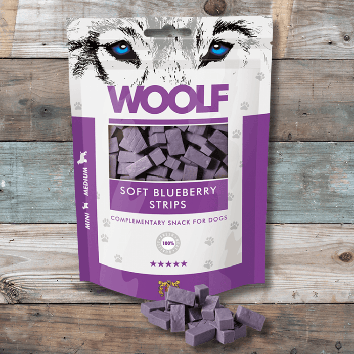 Woolf Soft Blueberry Strips | Natural treats for dogs.