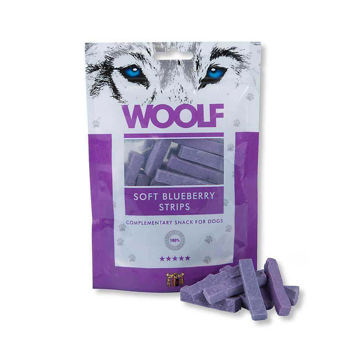 Woolf Soft Blueberry Strips | Natural treats for dogs.