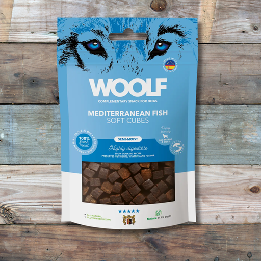 Woolf Soft Cubes - Mediterranean Fish | Natural Semi Moist Treats for Dogs
