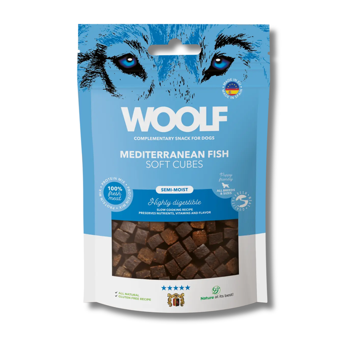 Woolf Soft Cubes - Mediterranean Fish | Natural Semi Moist Treats for Dogs