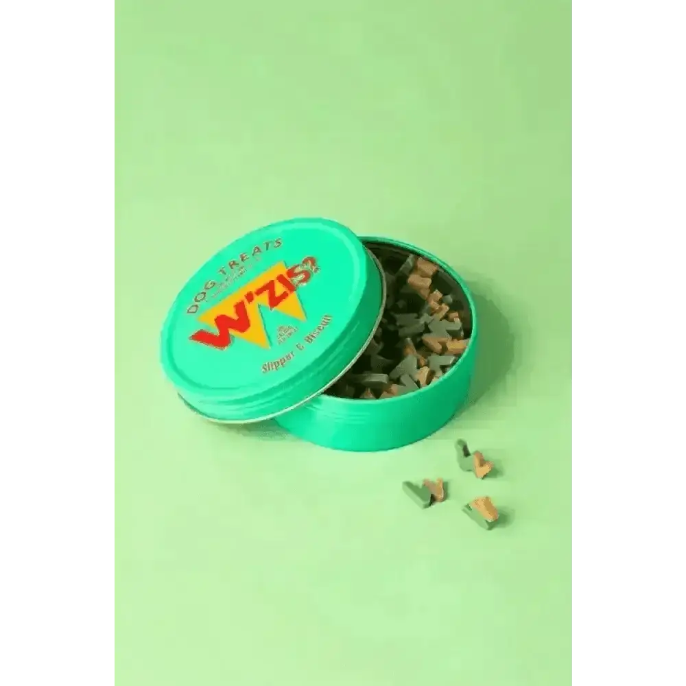 Wzis Green Tin of Plant-Based Alphabet Dog Treats for Teeth Cleaning
