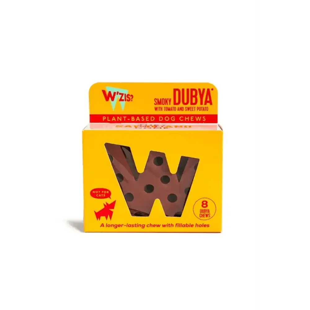 Brown plant-based dog chew with holes for treats from Smoky Dubya Vegetable Dog Chew series