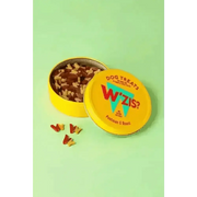 Yellow WZIS? tin with plant-based dog treats for teeth cleaning, angular view