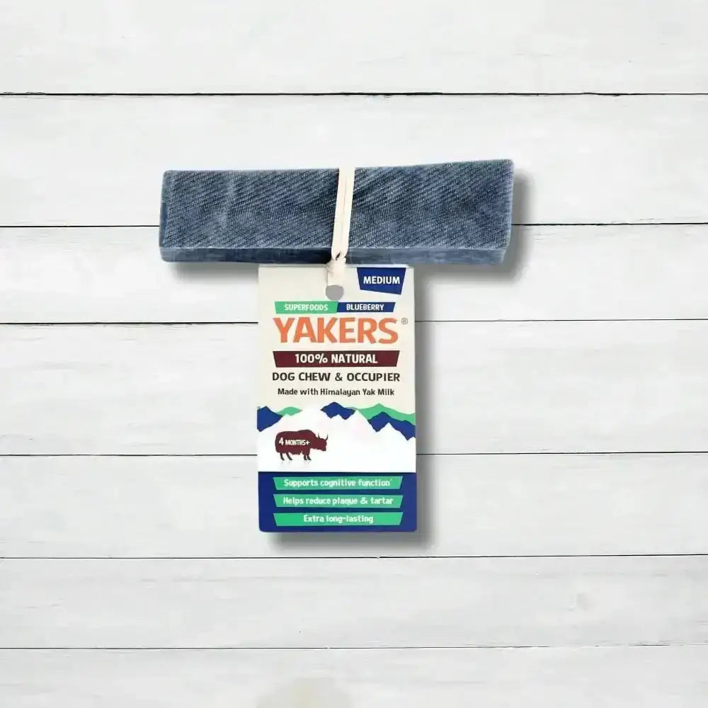 Natural dog chew toy with superfood blueberry, medium blue denim texture