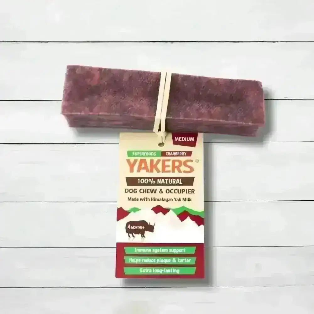 Natural Yakers Cranberry Dog Chew made from ancient Himalayan recipe, medium size, textured surface